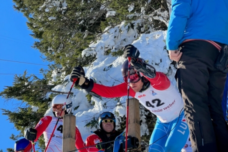 Landesmeister Matthieu Osch am Start des Riesenslaloms