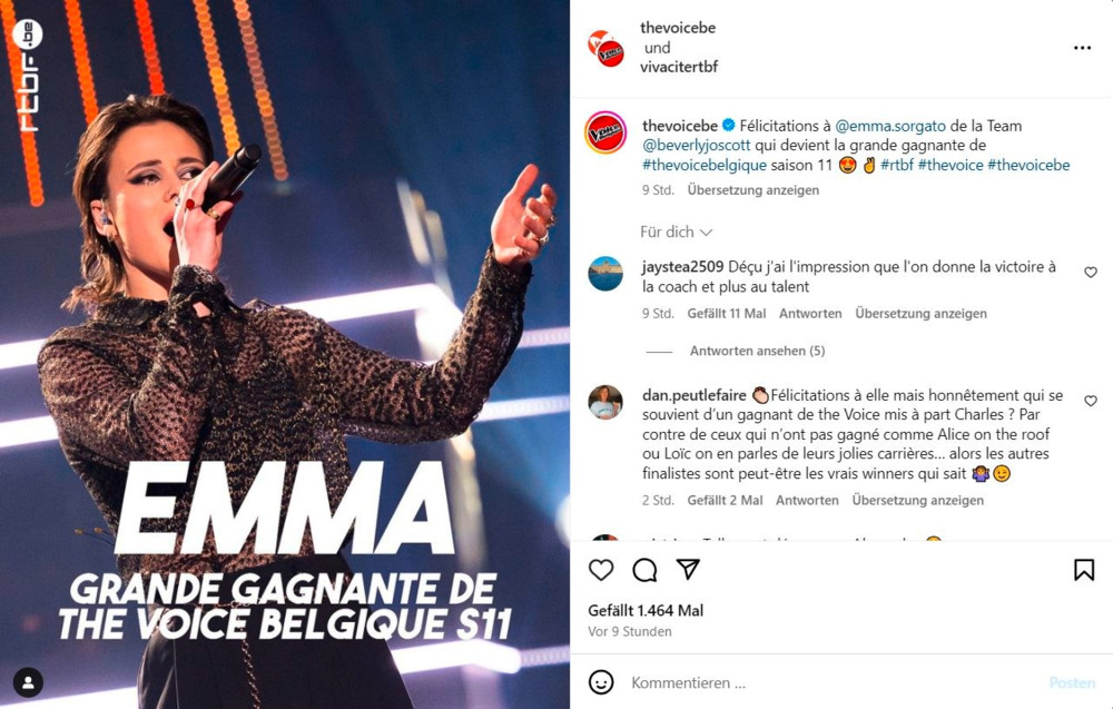 Talentshow / Luxemburgerin Emma Sorgato gewinnt „The Voice Belgique“