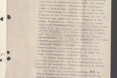 Ausschnitt des Schreibens des Chefs der Zivilverwaltung in Luxemburg, Gauleiter Gustav Simon, an den Reichsf&uuml;hrer SS und Chef der deutschen Polizei Heinrich Himmler vom 31. Mai 1941 (Bundesarchiv, BArch, NS_NS 19_1163)