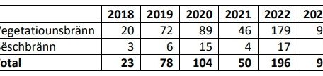 Anzahl der Wald- und Vegetationsbrände seit 2018 in Luxemburg