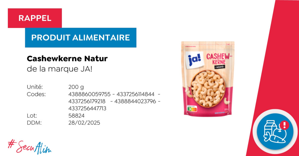 Luxemburg  / Wegen glasartiger Fremdkörper: Lebensmittelbehörde ruft Cashewkerne der Marke JA! zurück