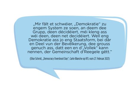 Auszug aus „Democracy Overshoot Day“ von Elise Schmit