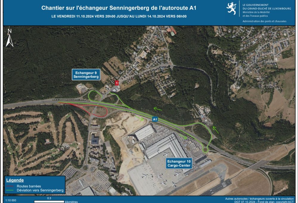 Baustelle / Ab Freitag: Ausfahrt nach Senningerberg auf der A1 in Richtung Trier gesperrt