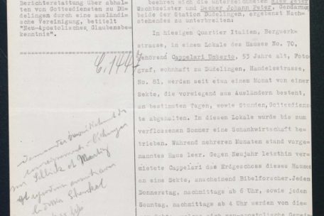 Eine neuapostolische Gemeinde im Großherzogtum wird zum ersten Mal in einem Bericht der Düdelinger Gendarmerie vom 10. März 1935 erwähnt