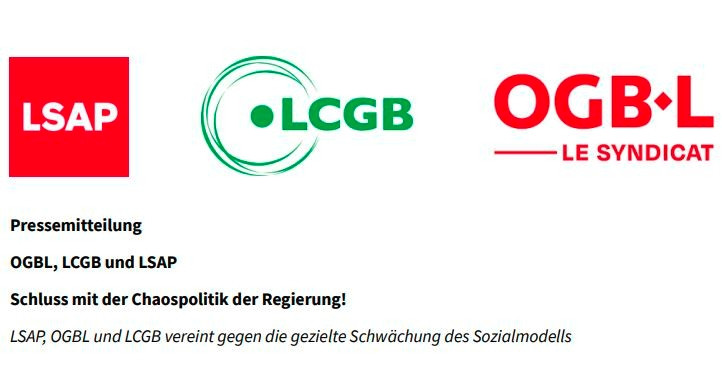 Gemeinsames Schreiben / „Gezielte Schwächung des Sozialmodells“: OGBL, LCGB und LSAP kritisieren Regierung