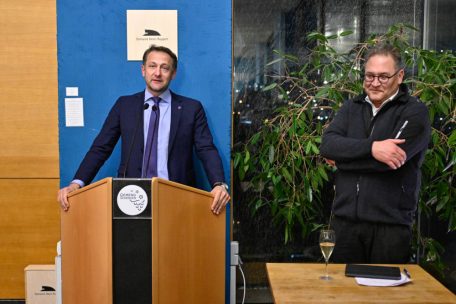 Redner des Tages: Der EU-Kommissar für Landwirtschaft und Ernährung, Christophe Hansen (CSV), und OPVI-Präsident Guy Krier (r.) 