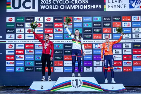 Das WM-Podium der Espoirs: Marie Schreiber, Zoe Backstedt und Leonie Bentveld (von links nach rechts)