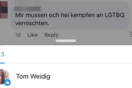 Tom Weidigs Like unter dem LGBTQ-feindlichen Kommentar