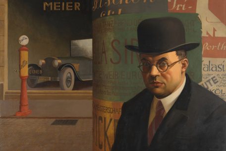 Georg Scholz: Selbstbildnis vor der Litfaßsäule (1926)