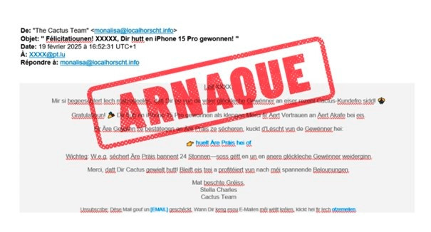 Luxemburg / Cactus warnt vor Phishing-Mails mit iPhone-Gewinn