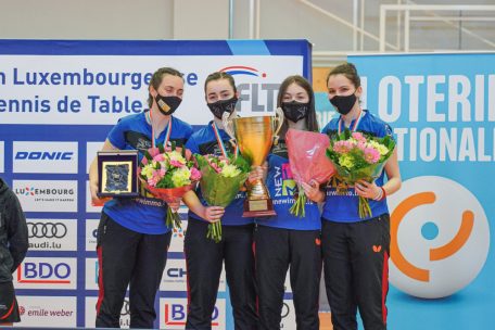 Siegerinnen der Damen-Meisterschaft 2021, der DT Bascharage: Egle Tamasauskaite, Lena Grein, Enisa Sadikovic und Anelia Jorgi (v.l.n.r.)