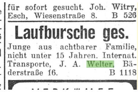 Annonce Welter – Annonce n° B1118, Luxemburger Wort, 20.4.1942, p. 6, eluxemburgensia.lu