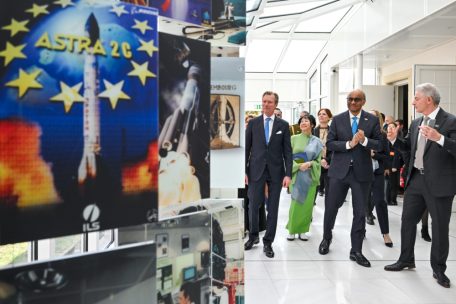 Tharman Shanmugaratnam und Jane Ittogi Shanmugaratnam mit dem großherzoglichen Paar bei der SES in Betzdorf