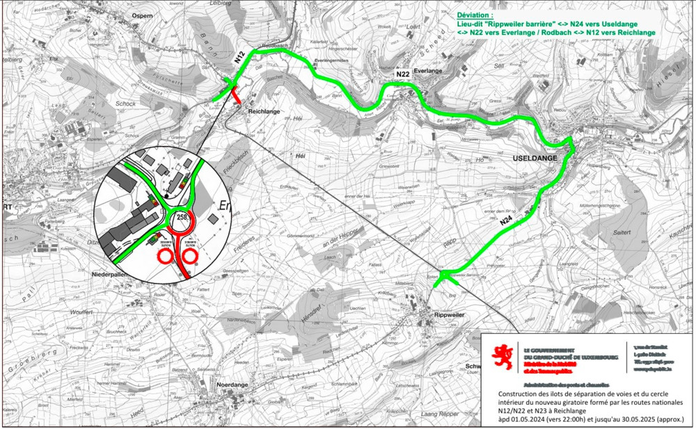 Rue de Saeul / N12 bei Reichlingen wird vom 1. bis zum 30. Mai gesperrt