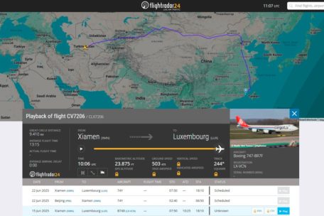 Nachverfolgung des Cargolux-Fluges CV7206 via Flightradar24