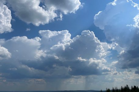 Regenschleier unter mächtigen sommerlichen Quellwolken