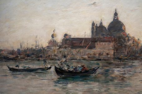 Des ciels normands aux tons nuancés de Venise: „Venise, la Salute, la Piazzetta et le grand canal le soir“ (1893, huile, 55 x 90 cm)