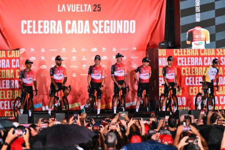 Das Ineos-Vuelta-Team um Bob Jungels (Mitte) bei der Präsentation am Donnerstag