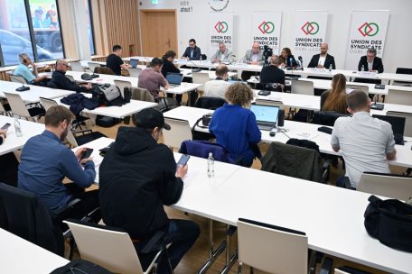 Der Presseandrang bei der Verkündung der Entscheidung der Gewerkschaftsunion war groß