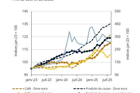 Die Entwicklung der Kaffee- und Kakaopreise in der Eurozone und in Luxemburg