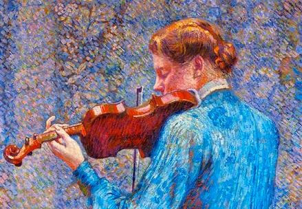 Was dieses Bild – „Marie-Anne Weber au violon“ von Théo van Rysselberghe (Öl auf Leinwand, 1903, Privatsammung) – mit der Serie „Atelier MuGi.lu“ zu tun hat, erfahren Sie bald