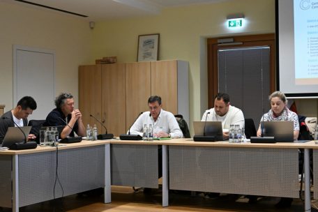 Die Räte Dali Zhu (DP), Robert Axmann (DP), Ari Arrensdorff („déi gréng“), Pol Thomé (LSAP) und Stéphanie Ansay (LSAP) (v.l.n.r.)