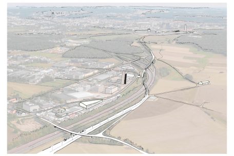 Darstellung der Tram-Brücke, die künftig am Ortseingang von Leudelingen über die Escher Autobahn A4 führen soll