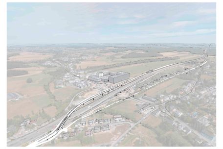 Darstellung der Tramtrasse entlang der Nordseite der Autobahn in Steinbrücken/Wickringen