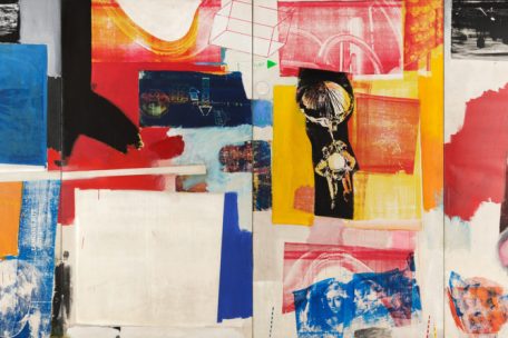 „Axle“ (1964) von Robert Rauschenberg ist ein Siebdruck auf Leinwand