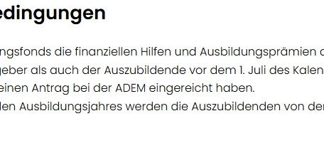 Die Förderbedingungen für die Prämien – mit dem Hinweis, dass die Auszubildenden von der ADEM kontaktiert werden
