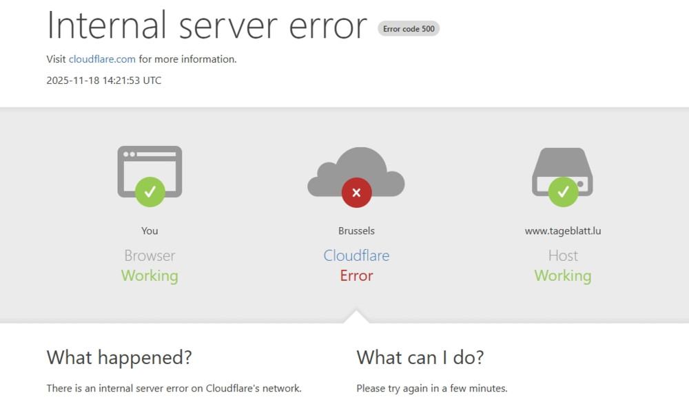 Cloudflare / Störung legt 20 Prozent des weltweiten Internets lahm – auch Tageblatt.lu betroffen