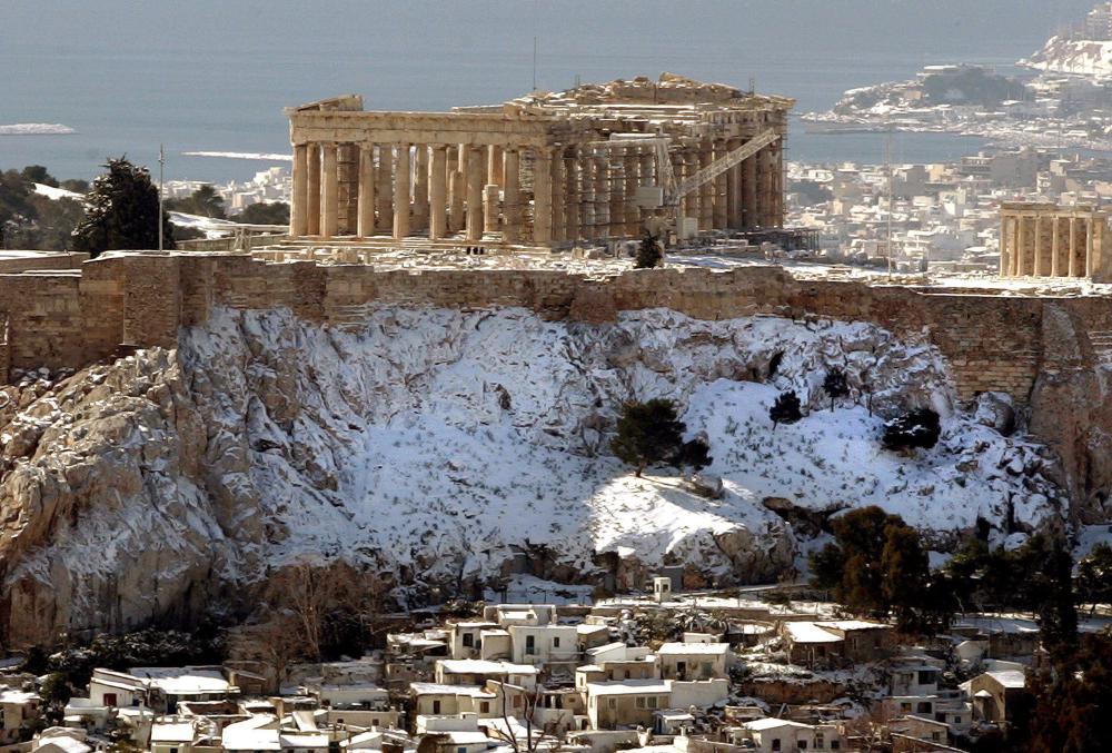 Schnee auf der Akropolis
