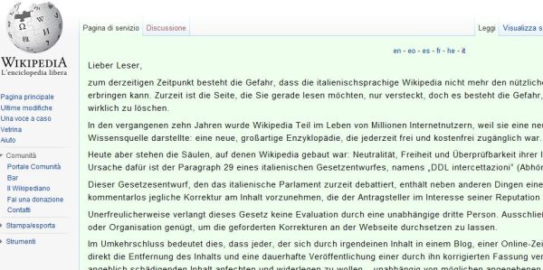 Wikipedia.it abgeschaltet